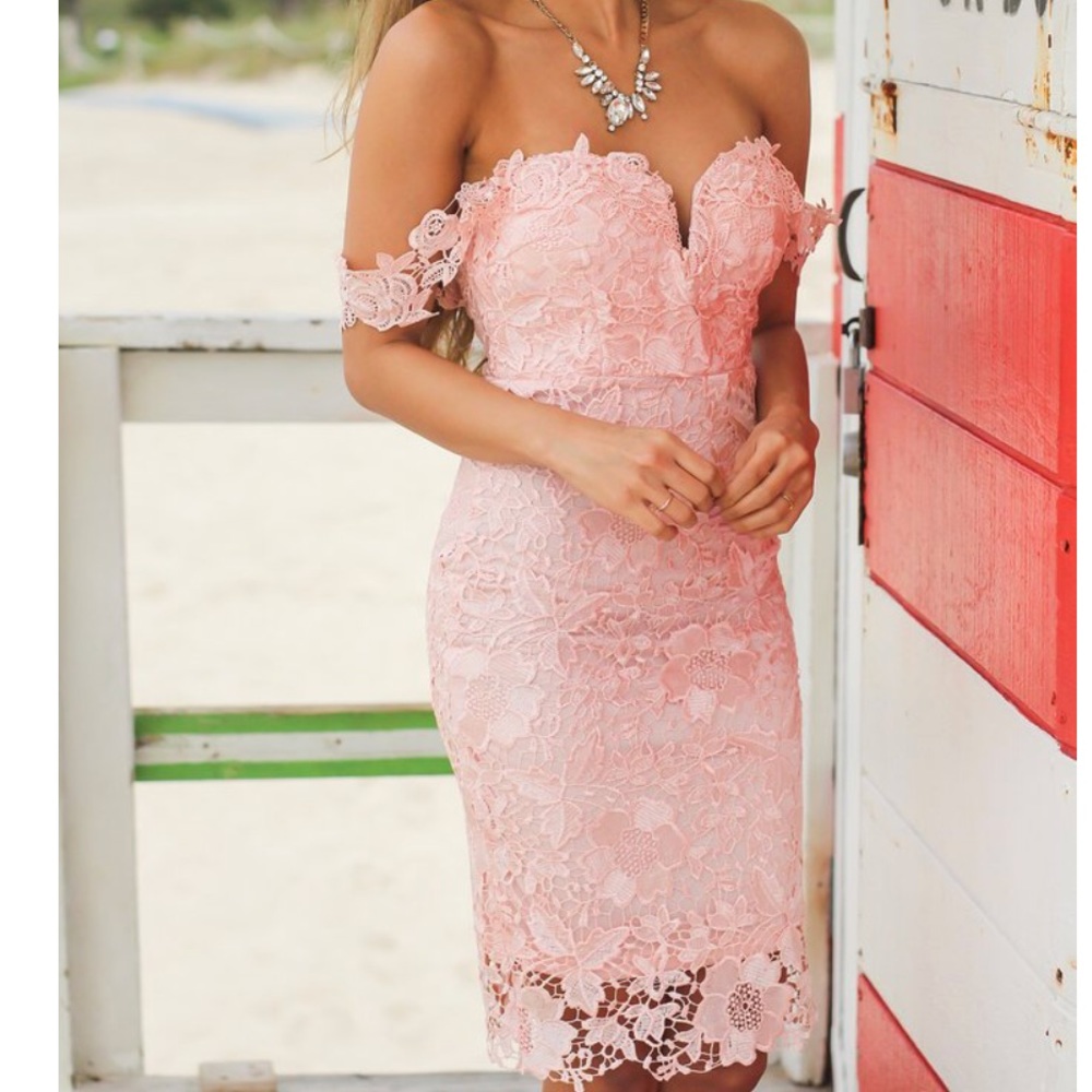 Blush Pink Off the shoulder crochet/lace dress